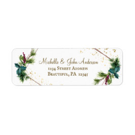 水の色のエバーグリーン金ゴールドフレームクリスマス ラベル