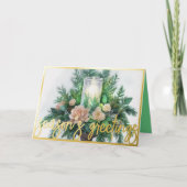 水の色のエバ絵画ーグリーンキャンドルクリスマス シーズンカード (正面)
