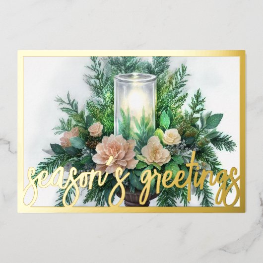 水の色のエバ絵画ーグリーンキャンドルクリスマス 箔シーズンカード (正面)