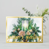 水の色のエバ絵画ーグリーンキャンドルクリスマス 箔シーズンカード (立ち正面)