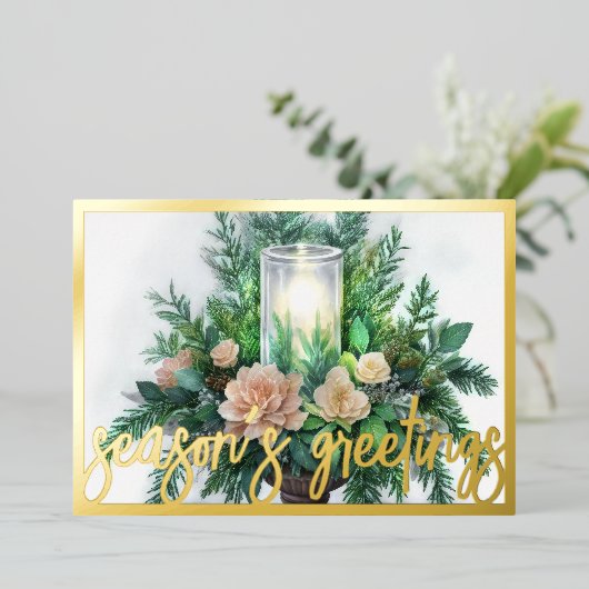 水の色のエバ絵画ーグリーンキャンドルクリスマス 箔シーズンカード (立ち正面)