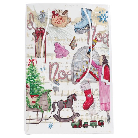 水の色のエレガントクリスマスフェアリー ミディアムペーパーバッグ (正面)