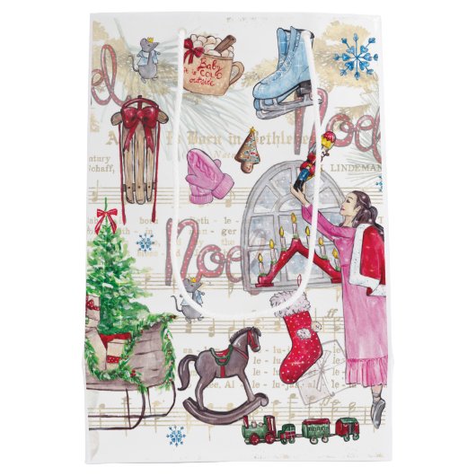 水の色のエレガントクリスマスフェアリー ミディアムペーパーバッグ (裏面)