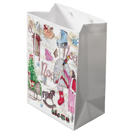 水の色のエレガントクリスマスフェアリー ミディアムペーパーバッグ (裏面アングル)