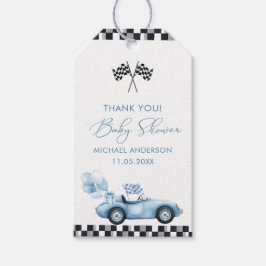 水の色のエレガントレースカーベビーシャワー ギフトタグ
