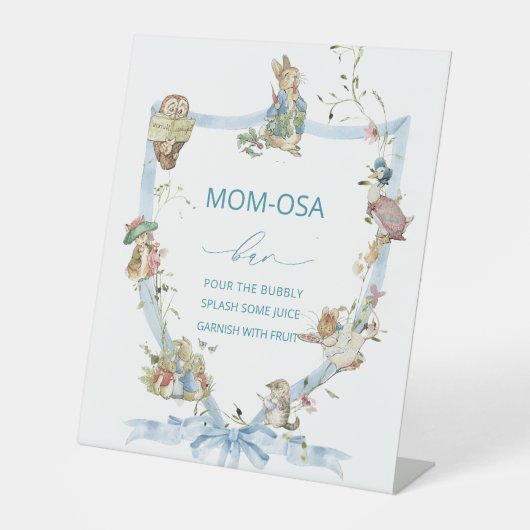 水の色のエレガントワイルドフラワーピーターうさぎベビー 台座サイン (正面)