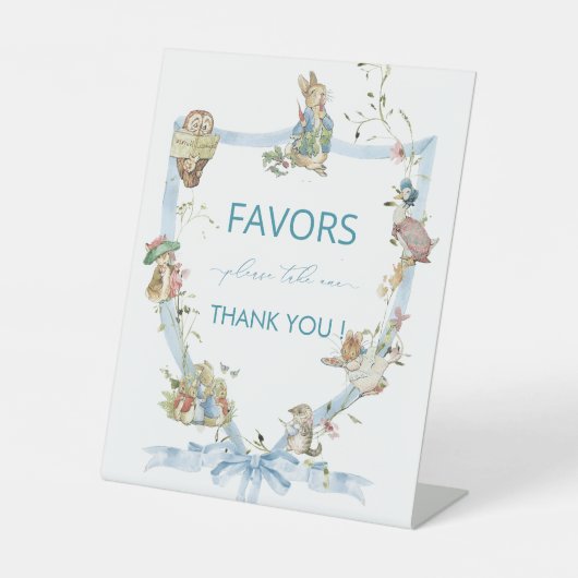 水の色のエレガントワイルドフラワーピーターうさぎベビーs 台座サイン (正面)