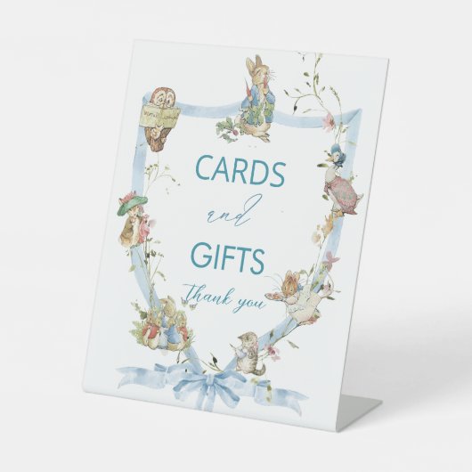水の色のエレガントワイルドフラワーピーターうさぎベビーs 台座サイン (正面)