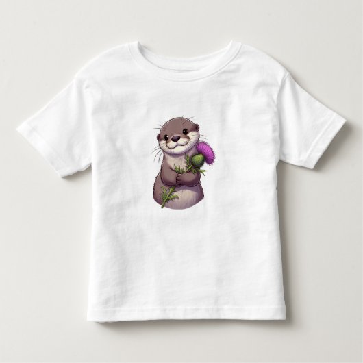 水の色のオッターとアザミ トドラーTシャツ (正面)