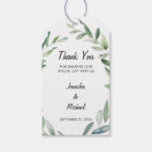 水の色のオリーブの枝葉の結婚s Thank You ギフトタグ (正面)
