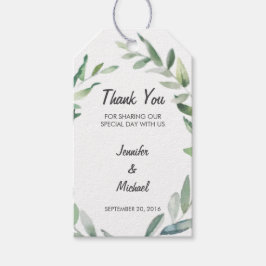 水の色のオリーブの枝葉の結婚s Thank You ギフトタグ