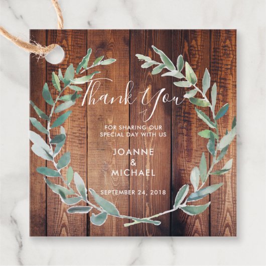 水の色のオリーブ葉の木結婚材の感謝 フェイバータグ (正面)