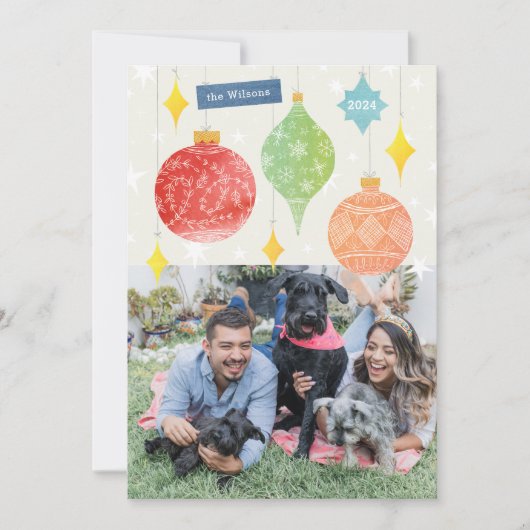 水の色のオーナメントクリスマスホリデー2枚の写真 シーズンカード (正面)