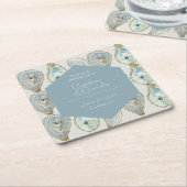 水の色のカキ結婚ーの – ほこりっぽい青 スクエアペーパーコースター (アングル)