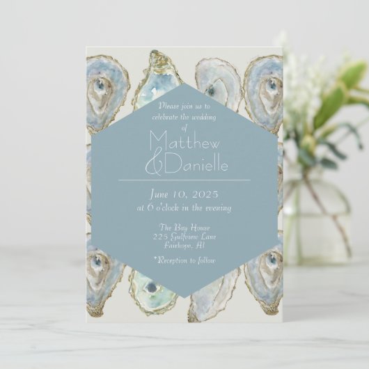 水の色のカキ結婚ーの – ほこりっぽい青 招待状 (スタンド正面)