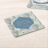 水の色のカキ結婚ー スクエアペーパーコースター (アングル)