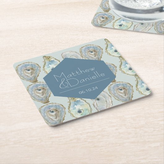 水の色のカキ結婚ー スクエアペーパーコースター (アングル)