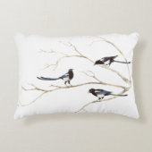 水の色のカササギの鳥の家族の木でチャット アクセントクッション (正面)