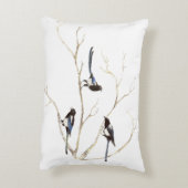 水の色のカササギの鳥の家族の木でチャット アクセントクッション (裏面(縦))