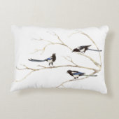 水の色のカササギの鳥の家族の木でチャット アクセントクッション (裏面)