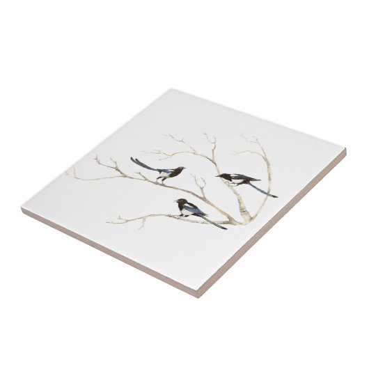 水の色のカササギの鳥の家族の木でチャット タイル (側面)