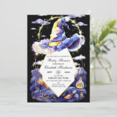 水の色のカスタムウィザードハットベイビーシャワー 招待状 (スタンド正面)