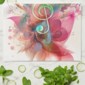 水の色のカッコいいトレブルクレフ、 音符記号音楽のノート旋回 キッチンタオル (折り畳み)