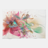 水の色のカッコいいトレブルクレフ、 音符記号音楽のノート旋回 キッチンタオル (横)