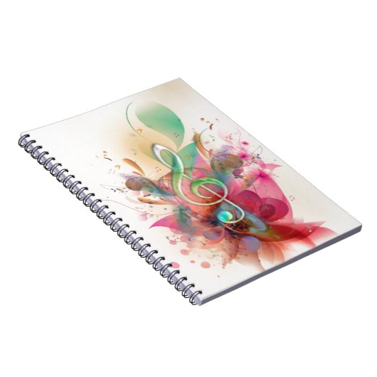 水の色のカッコいいトレブルクレフ、 音符記号音楽のノート旋回 ノートブック (右側)