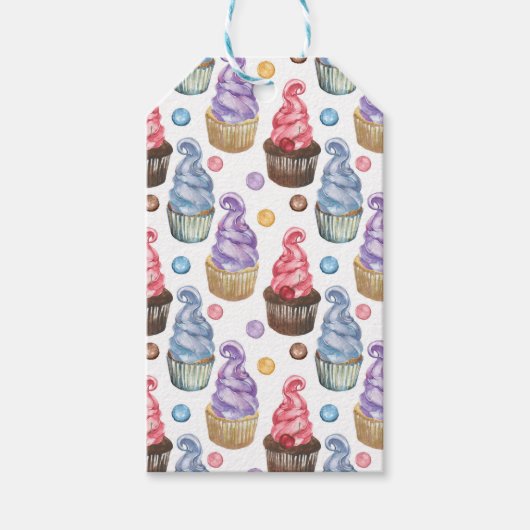 水の色のカップケーキカラフル ギフトタグ (正面)
