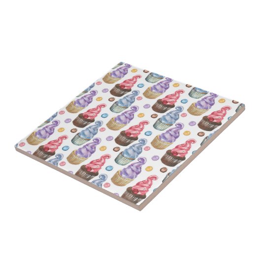 水の色のカップケーキカラフル タイル (側面)