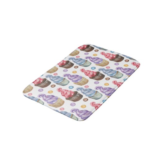 水の色のカップケーキカラフル バスマット (アングル)