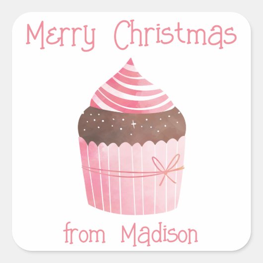 水の色のカップケーキクリスマスプレゼント囲いカード スクエアシール (正面)