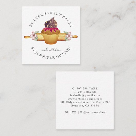 水の色のカップケーキズピ転がンベーカー菓子シェフ スクエア名刺 (正面/裏面)