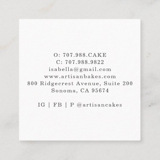 水の色のカップケーキズピ転がンベーカー菓子シェフ スクエア名刺 (裏面)