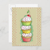 水の色のカップケーキ。キッチンイラストレーション。 ポストカード (正面/裏面)