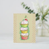 水の色のカップケーキ。キッチンイラストレーション。 ポストカード (スタンド正面)