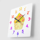 水の色のカップケ絵画ーキ スクエア壁時計 (傾斜)