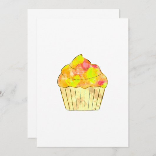 水の色のカップケ絵画ーキ 招待状 (正面/裏面)