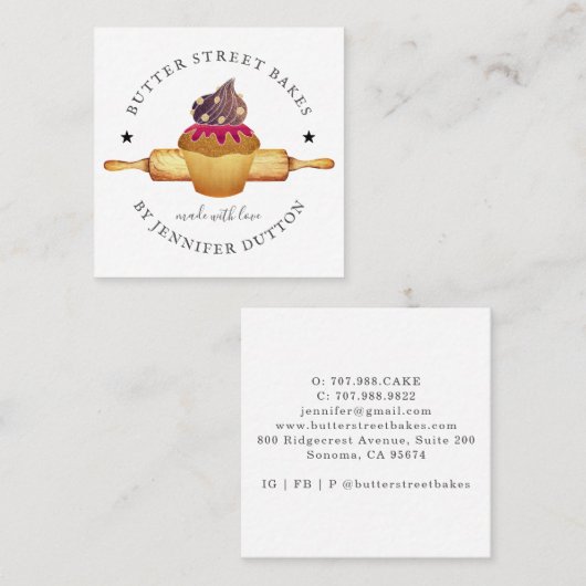 水の色のカップケ転がーキズピンベイカーパティシシェフS スクエア名刺 (正面/裏面)