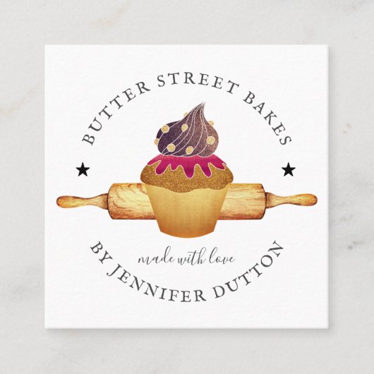 水の色のカップケ転がーキズピンベイカーパティシシェフS スクエア名刺 (正面)