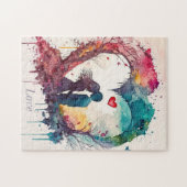 水の色のカップルでハートバレンタイン ジグソーパズル (横)