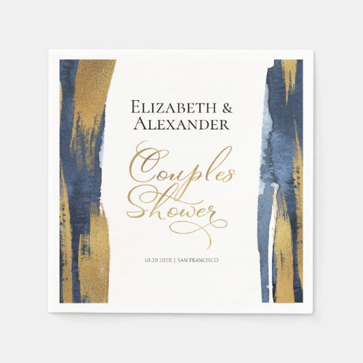 水の色のカップルのシャワーナプキン |青い抽象芸術 スタンダードカクテルナプキン (正面)