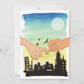 水の色のカップルは都市景観ビューを約束し、ピンキーpr カード (正面)