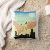 水の色のカップルは都市景観ビューを約束し、ピンキーpr クッション (ブランケット)