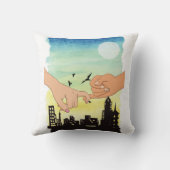 水の色のカップルは都市景観ビューを約束し、ピンキーpr クッション (裏面)