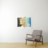 水の色のカップルは都市景観ビューを約束し、ピンキーpr タペストリー (インサイチュ(横))