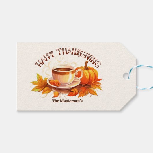 水の色のカボチャとコーヒー ギフトタグ (正面(横))