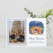 水の色のカラフルクリスマス出生写真 シーズンカード (スタンド正面)