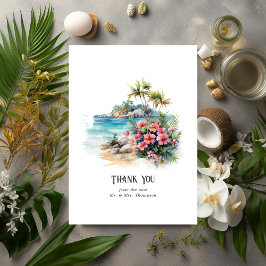 水の色のカリブの目的地の結婚式 サンキューカード
